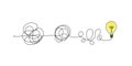 Complex messy connected lines as concept of chaos solving. Process of problem simplifying in mind. Vector illustration