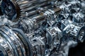 Complex metal gears and machine parts in car transmission