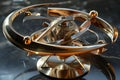 Complex metallic perpetual motion kinetic art sculpture rotating
