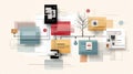 Complex mind map connecting information and ideas with abstract tree