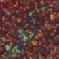 A complex mosaic composed of numerous small, colorful squares arranged in a