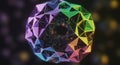 Abstract geometric polyhedron with rainbow gradient lighting and bokeh background shape form Royalty Free Stock Photo