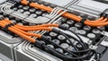 A complex network of cables and wires connected to a server unit Royalty Free Stock Photo