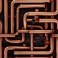 Complex Network of Copper Pipes. Generative ai Royalty Free Stock Photo