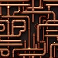 Complex Network of Copper Pipes. Generative ai Royalty Free Stock Photo