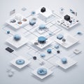 Complex Network of Digital Elements Representing Data Structures and Relationships in a Technological Environment Royalty Free Stock Photo