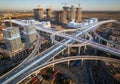 A complex network of elevated highways and interchanges weaves Royalty Free Stock Photo
