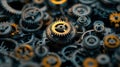 a complex network of gears and cogs working together, illustrating Royalty Free Stock Photo