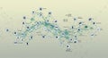 A complex network graph with interconnected circular nodes, each containing icons Royalty Free Stock Photo