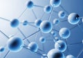A complex network of interconnected blue spheres forming a molecular structure Royalty Free Stock Photo