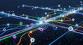 Complex network of interconnected digital data pathways and nodes in futuristic design Royalty Free Stock Photo