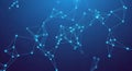 Abstract network of glowing blue dots and lines on a dark blue gradient background representing data connections and Royalty Free Stock Photo