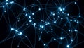 Complex network of interconnected glowing lines and dots set against a dark Royalty Free Stock Photo