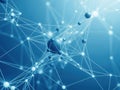 A complex network of interconnected nodes and lines against a gradient blue background Royalty Free Stock Photo