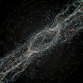 Complex network of interconnected nodes and lines forming a twisting structure Royalty Free Stock Photo