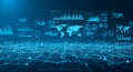 Global data visualization and analytics network with interconnected nodes and charts on blue background representing complex Royalty Free Stock Photo