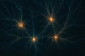 Complex network of interconnected nodes transmitting data, symbolizing neural activity, artificial intelligence, or complex Royalty Free Stock Photo