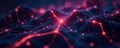 Complex network node visualization  glowing lines  dark background  connection  flow Royalty Free Stock Photo