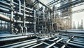 A complex network of pipelines and pipe racks in an oil or chemical industrial plant. Royalty Free Stock Photo