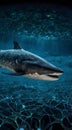 Futuristic Liquid Mercury Ocean with Neural Networks, Data Whales, and Floating Libraries Royalty Free Stock Photo