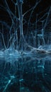 Futuristic Liquid Mercury Ocean with Neural Networks, Data Whales, and Floating Libraries Royalty Free Stock Photo