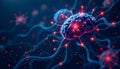 Complex neural network with a central brain-like structure, surrounded by branching, intertwining dendrites