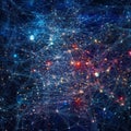 Complex neural network with colorful nodes and connections in a digital universe