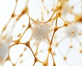 Complex neural network structure with gold connections in abstract design