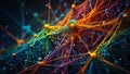 Complex neural networks in abstract form, dynamic information flows, interconnecting nodes, and synaptic patterns - AI generated Royalty Free Stock Photo
