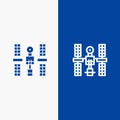 Complex, Orbital, Platform, Satellite, Space Line and Glyph Solid icon Blue banner Line and Glyph Solid icon Blue banner Royalty Free Stock Photo