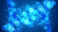 Complex Overlapping Blue Hexagon Crystal Lattice Background with Vivid Cyan Glow and Deep Space Digital Technology Aesthetic Royalty Free Stock Photo