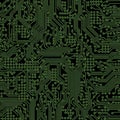 A complex pattern of green circuit traces over a black background Royalty Free Stock Photo