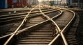 Complex railway tracks and switches under warm sunlight Royalty Free Stock Photo