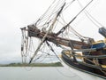 Ropes clutter the mast of sailing ship Royalty Free Stock Photo