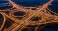 Aerial Night View of a Complex Highway Interchange with Light Trails photo Royalty Free Stock Photo