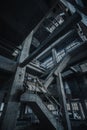 Complex Staircase and Beams in an Abandoned Coal Washing Plant, Belgium Royalty Free Stock Photo