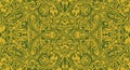 Intricate Celtic knotwork pattern with interwoven green vines and floral motifs on a yellow background Royalty Free Stock Photo