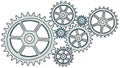 Complex system of interlocking gears, symbolizing precision engineering and industry, vector design Generative AI Royalty Free Stock Photo