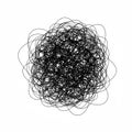 A complex tangle of black lines forms an intricate scribble in the center of a white Royalty Free Stock Photo