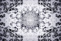 A complex tessellation pattern with intricate symmetry, precise angles, and a soft monochrome