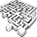 Complex Three Dimensional Maze Pattern Intricate Design Black White Geometric Labyrinth Illustration Graphic Art 3D Way Path G