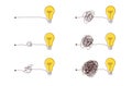 Complex to simple way to create idea - messy clew symbols with light bulb.