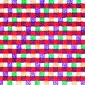 A complex vertical pattern of red lines and squares.
