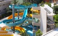 Complex of water slides and attractions in a resort hotel Royalty Free Stock Photo