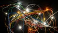 Complex Web of Illuminated Cables on a Dark Background Royalty Free Stock Photo