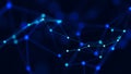 Abstract network of glowing blue nodes and connecting lines on a dark background Royalty Free Stock Photo