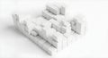 Complex white cube structure on white background with shadows and reflections Royalty Free Stock Photo