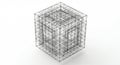A complex wireframe cube composed of numerous intersecting lines, creating a Royalty Free Stock Photo
