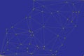 Complex yellow glowing node network over dark blue night sky background Royalty Free Stock Photo