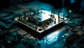 Complexity of computer part Close up of motherboard with semiconductor chip generated by AI